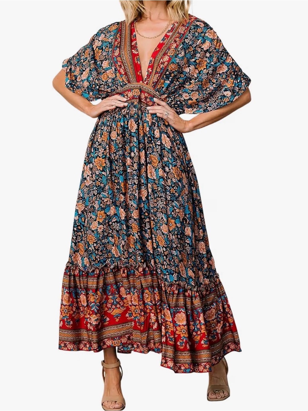 Baltic Born Bohemian Floral Maxi Dress in Navy and Red size Xl